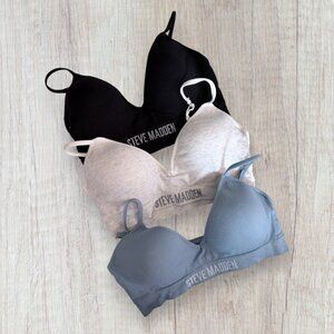 Steve Madden 3 Pack Seamless Bralette Size L Black Beige Blue Logo Band